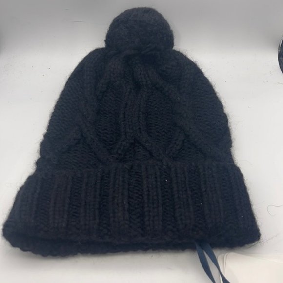 3  Moncler Unisex Pom Pom Wool Rib Knit Logo Beanie Black - Picture 2 of 3